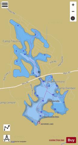Ashmere Lake depth contour Map - i-Boating App
