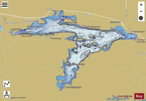Lake Michigamme depth contour Map - i-Boating App