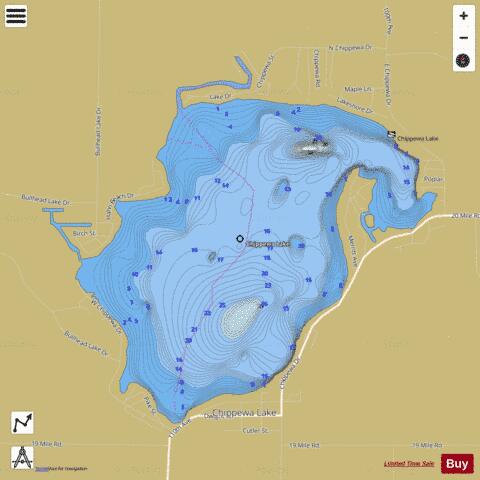 Chippewa Lake depth contour Map - i-Boating App