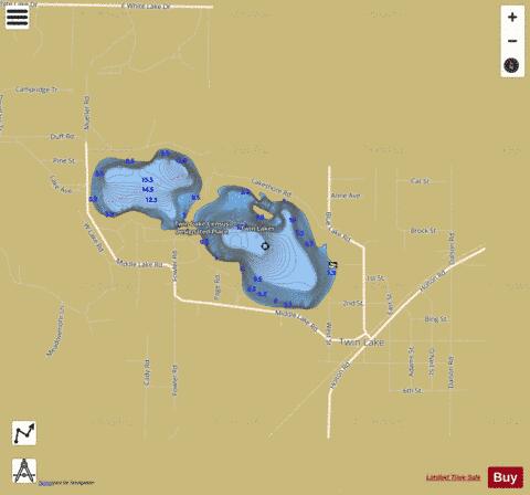 Twin Lake (east) depth contour Map - i-Boating App