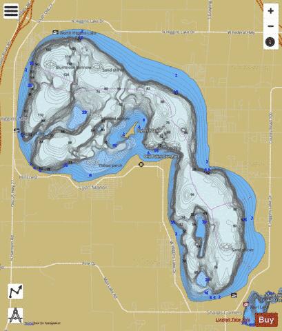 Higgins Lake depth contour Map - i-Boating App