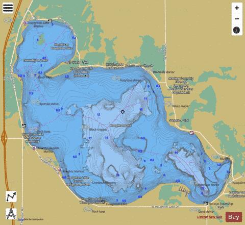Houghton Lake depth contour Map - i-Boating App