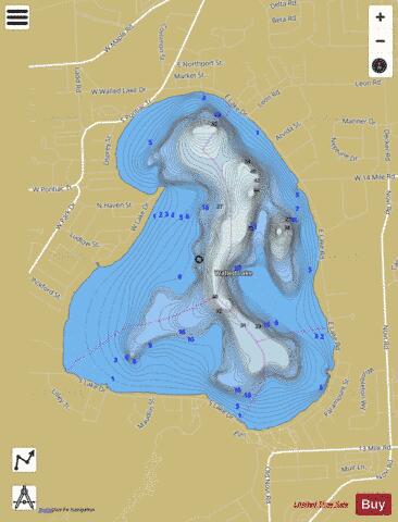 Walled Lake depth contour Map - i-Boating App