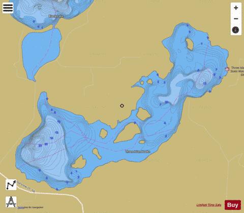 Three Island depth contour Map - i-Boating App