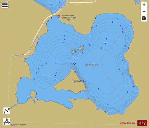 Elizabeth (Main Lake) depth contour Map - i-Boating App