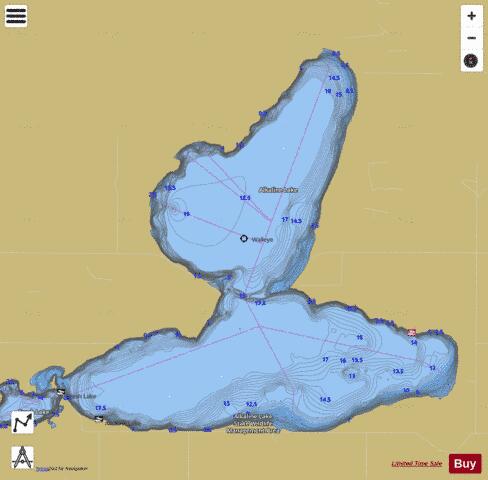 Alkaline Lake depth contour Map - i-Boating App