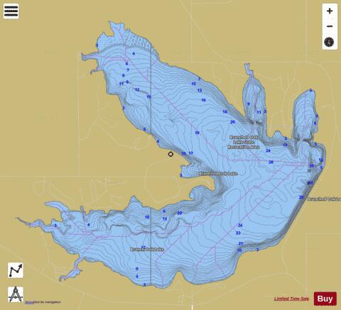 Branched Oak Lake depth contour Map - i-Boating App