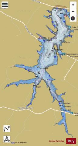 Cedar Creek Lake depth contour Map - i-Boating App
