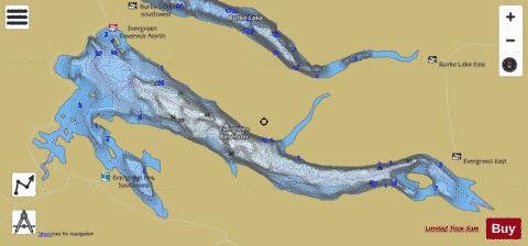 Evergreen Reservoir depth contour Map - i-Boating App