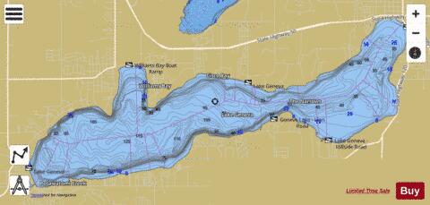 Lake Geneva depth contour Map - i-Boating App