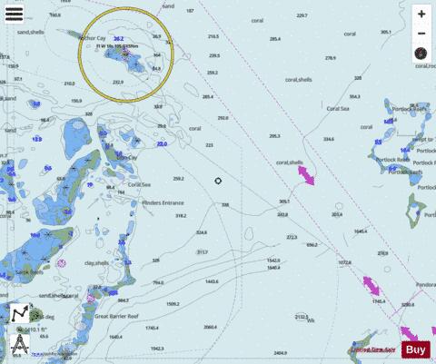 Coral Sea - Coral Sea - Cell 1 - (Eastern Approaches to Great North East Channel) Marine Chart - Nautical Charts App - Satellite