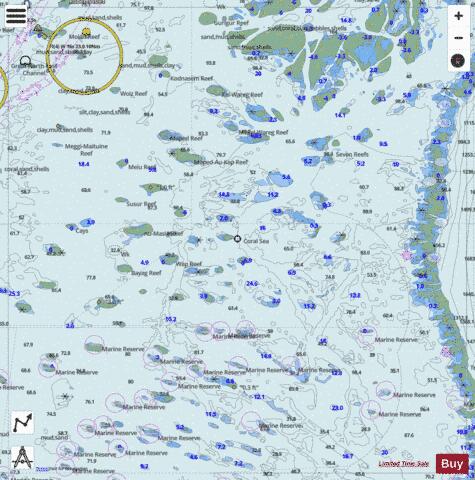 Torres Strait - Dugong Island to Dove Islet (Great North East Channel) Marine Chart - Nautical Charts App - Satellite