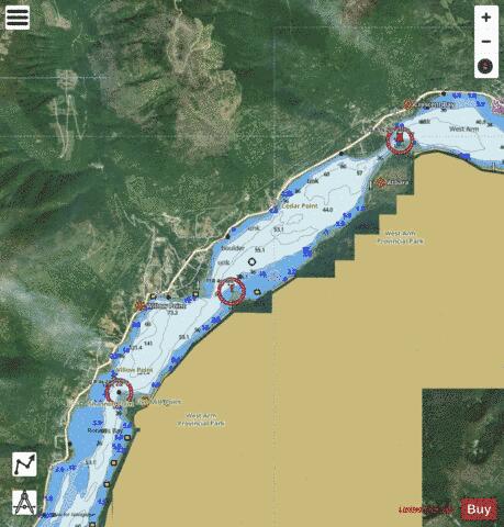 WEST ARM KOOTENAY LAKE NINE MILE NARROWS TO FIVE MILE POINT Marine Chart - Nautical Charts App - Satellite