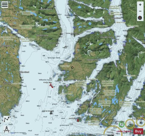 Channels Vicinity of\chenaux proximité de Milbanke Sound (Part 1 of 2) Marine Chart - Nautical Charts App - Satellite