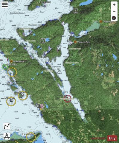 Malaspina Inlet, Okeover Inlet and\et Lancelot Inlet Marine Chart - Nautical Charts App - Satellite
