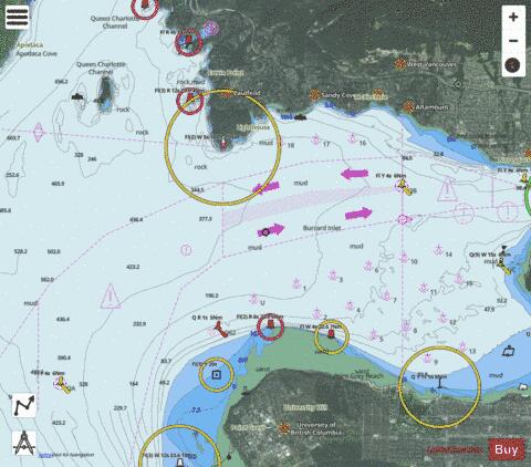 Approaches to/Approches \xE0 Vancouver Harbour Marine Chart - Nautical Charts App - Satellite