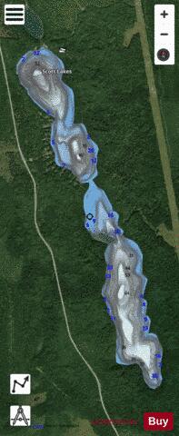 Lower Scott + Upper Scott Lake depth contour Map - i-Boating App - Satellite