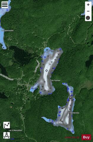 Lac Farmer depth contour Map - i-Boating App - Satellite