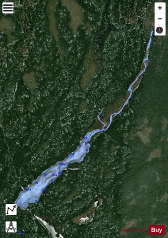 Travers Lac depth contour Map - i-Boating App - Satellite