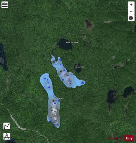 Usher Lac depth contour Map - i-Boating App - Satellite