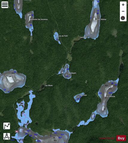 Heart, Lac depth contour Map - i-Boating App - Satellite