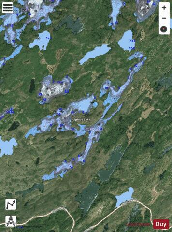 Puddle Lake + Sulphide Lake depth contour Map - i-Boating App - Satellite