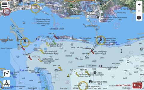 MISSISSIPPI SND and APPROACHES DAUPHIN ISL TO CAT ISL Marine Chart - Nautical Charts App - Satellite