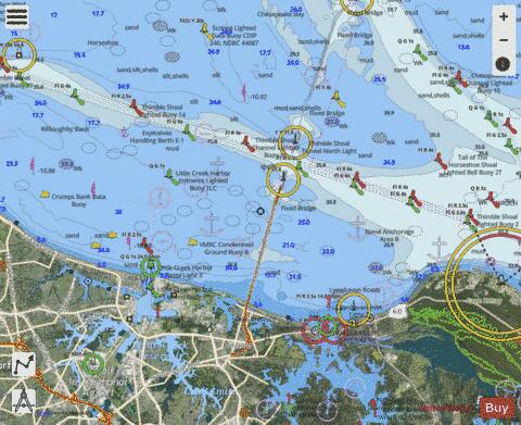 CHESAPEAKE BAY CAPE HENRY TO THIMBLE SHOAL LIGHT Marine Chart - Nautical Charts App - Satellite