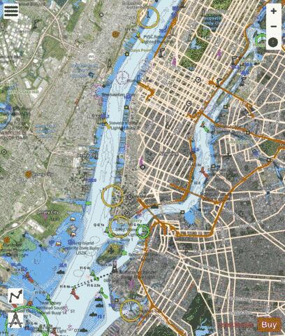 HUDSON AND EAST RIVERS-GOVERNORS ISLAND TO 67TH STREET Marine Chart - Nautical Charts App - Satellite
