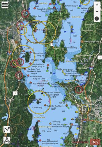 LAKE CHAMPLAIN CUMBERLAND HEAD TO FOUR BROTHERS ISLANDS Marine Chart - Nautical Charts App - Satellite