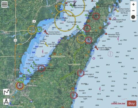 LOWER GREENBAY ALGOMA AND OCONTO Marine Chart - Nautical Charts App - Satellite