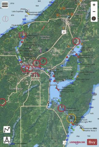 KEWEENAW WATERWAY MICHIGAN INCLUDING TORCH LAKE Marine Chart - Nautical Charts App - Satellite