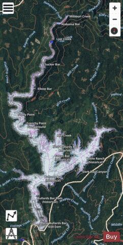 New Bullards Bar Reservoir depth contour Map - i-Boating App - Satellite