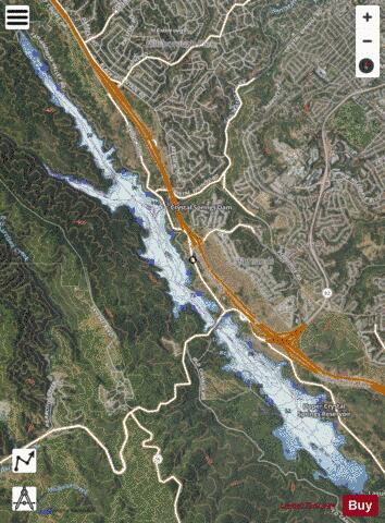 Upper + Lower Crystal Springs Reservoir depth contour Map - i-Boating App - Satellite