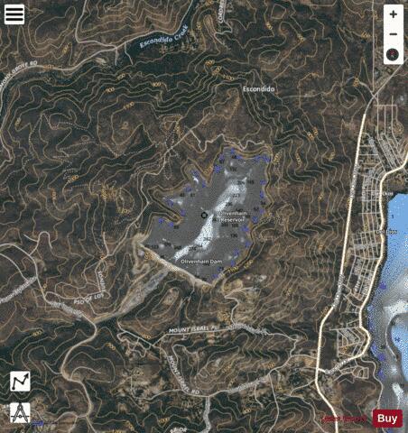 Olivenhain Dam depth contour Map - i-Boating App - Satellite