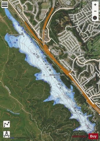 San Andreas Lake depth contour Map - i-Boating App - Satellite