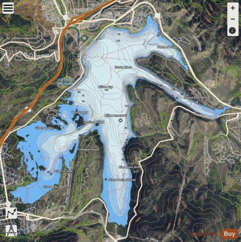 Dillon Reservoir depth contour Map - i-Boating App - Satellite