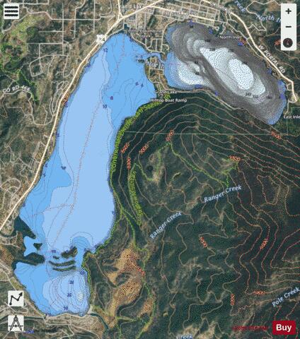 Shadow Mountain Lake + Grand Lake depth contour Map - i-Boating App - Satellite