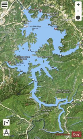 Blue Ridge Lake depth contour Map - i-Boating App - Satellite