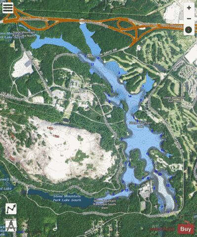 Stone Mountain Lake depth contour Map - i-Boating App - Satellite