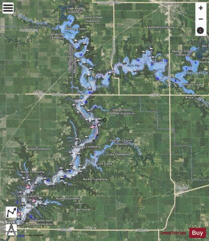 Lake Shelbyville depth contour Map - i-Boating App - Satellite