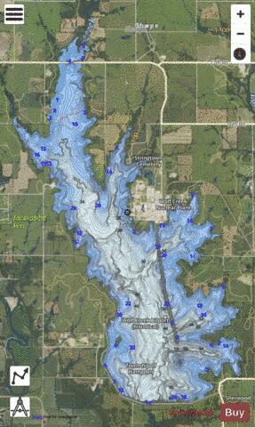 Coffee County Lake / Wolf Creek Reservoir depth contour Map - i-Boating App - Satellite