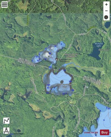 Little Presque Isle Lake ,Gogebic depth contour Map - i-Boating App - Satellite