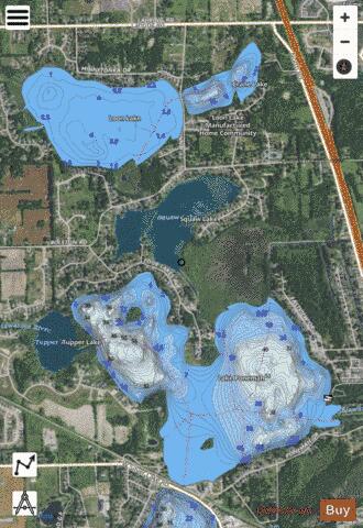Ponemah + Squaw + Loon + Little Mud Lake depth contour Map - i-Boating App - Satellite