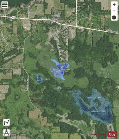 Moon Lake Hillsdale depth contour Map - i-Boating App - Satellite