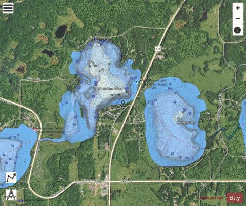 Pine & Hickory Lake depth contour Map - i-Boating App - Satellite