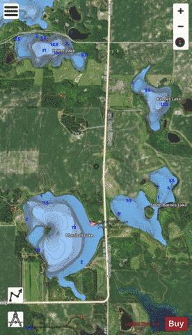 Barnes Lake + Felker Lake + Marshall Lake + South Barnes Lake depth contour Map - i-Boating App - Satellite