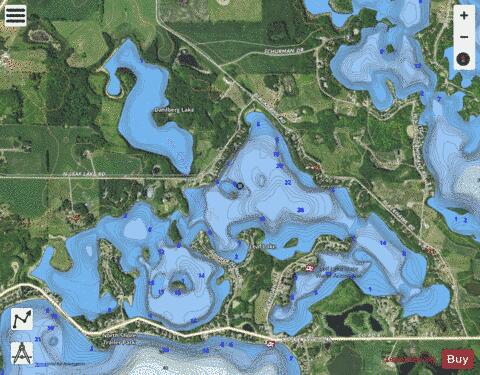 Dahlberg Lake + Leaf Lake depth contour Map - i-Boating App - Satellite
