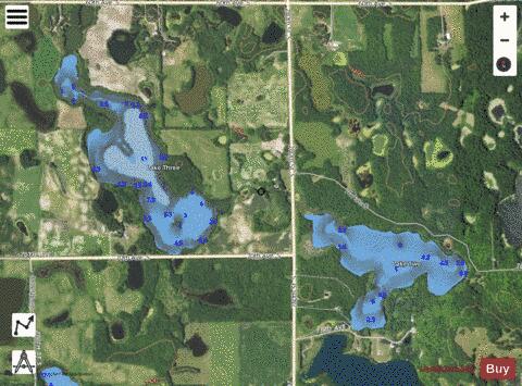 Lake Three + Lake Two depth contour Map - i-Boating App - Satellite