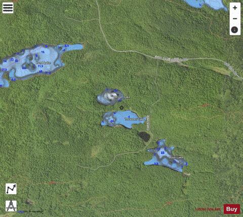 Thrasher Lake + Thrush Lake depth contour Map - i-Boating App - Satellite